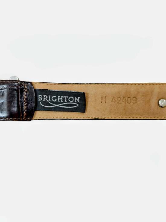 Brighton Women Brown Crocodile Embossed Leather Belt Silver Heart Charms Size M